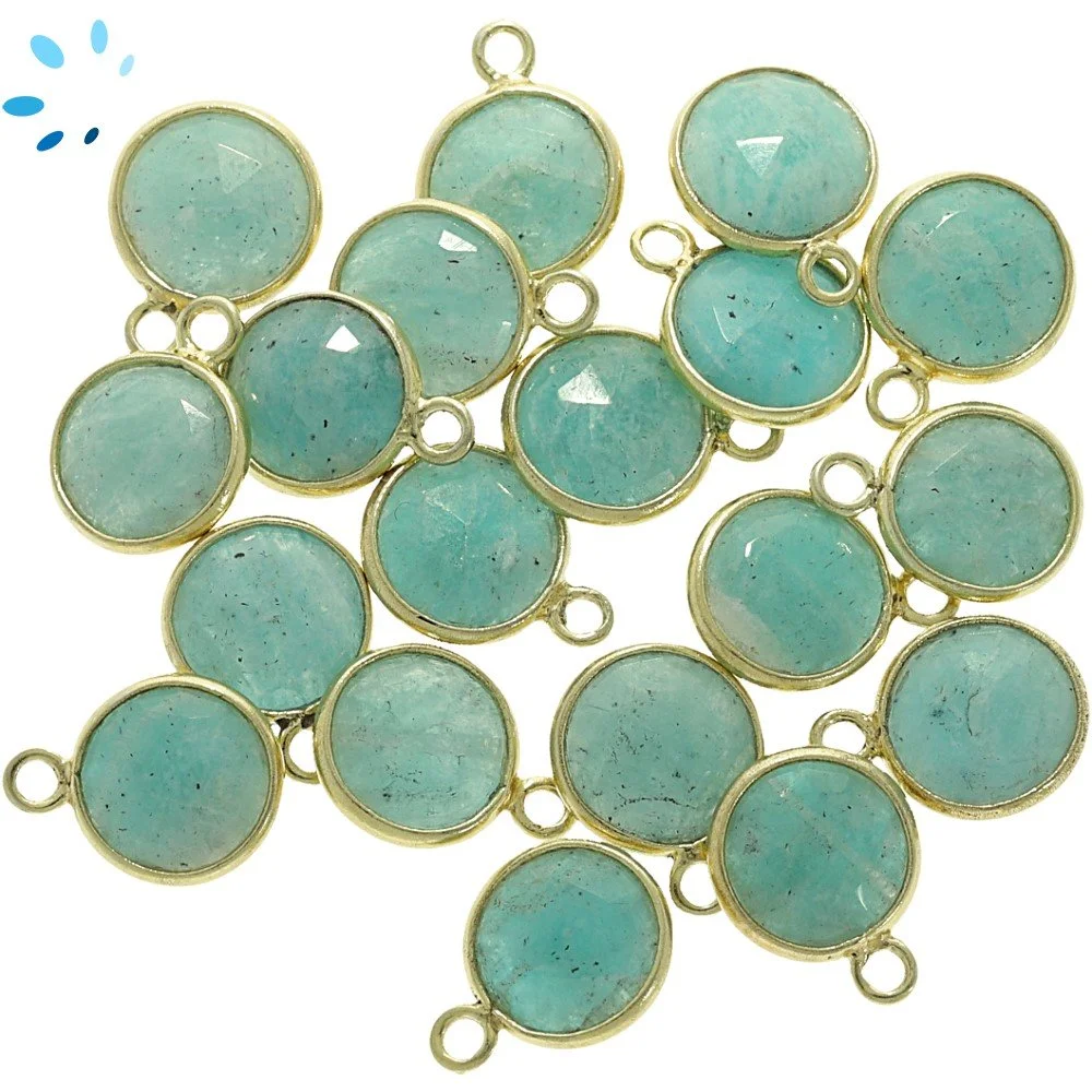 Amazonite Coin Bezel Charm Pendant 9mm - 18k Gold Plated Sterling Silver - Set of 4