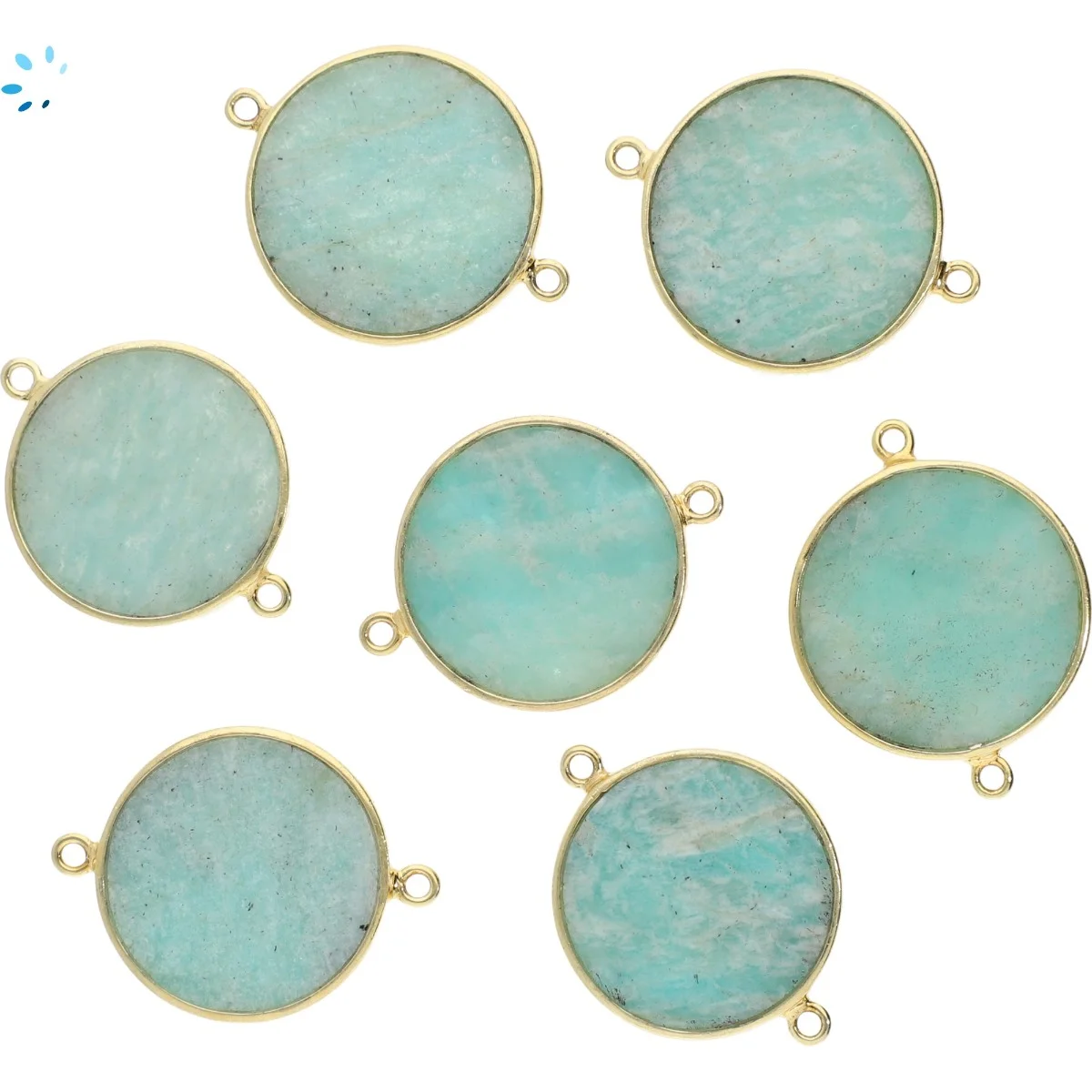 Amazonite Coin Bezel Connector 19mm - 18k Gold Plated Sterling Silver - Set of 2