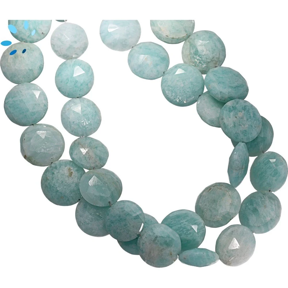 Amazonite Faceted Coin Top to Bottom Drilled Beads 12mm - 8 Inch Strand