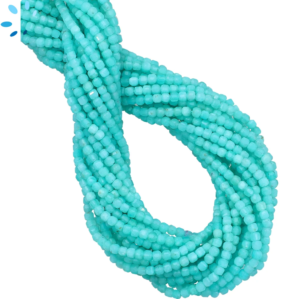 Amazonite Faceted Cube Top to Bottom Drilled Beads 2mm - 13 Inch Strand