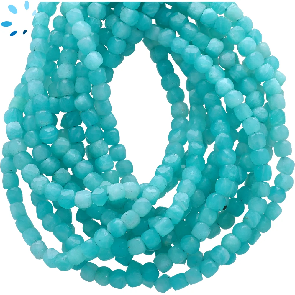 Amazonite Faceted Cube Top to Bottom Drilled Beads 4mm - 13 Inch Strand