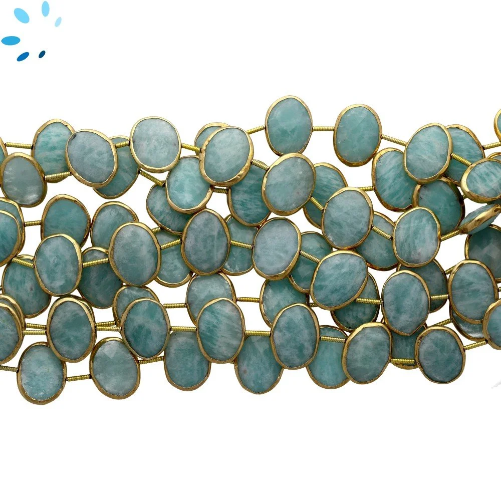 Amazonite Faceted Nuggets Bezel Set Beads 15x12mm Center Drilled - 18k Gold Plated Sterling Silver