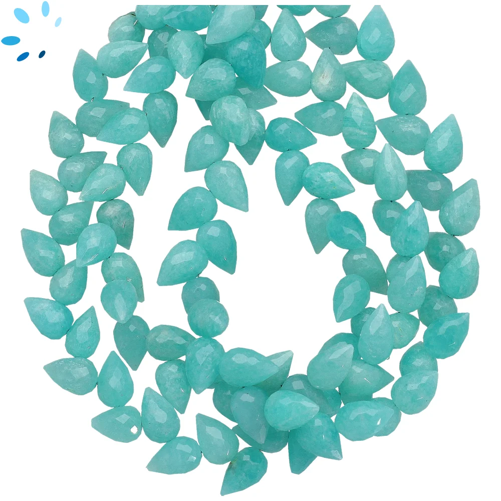 Amazonite Faceted Teardrop Herringbone Drilled Beads 9x6mm - 8 Inch Strand