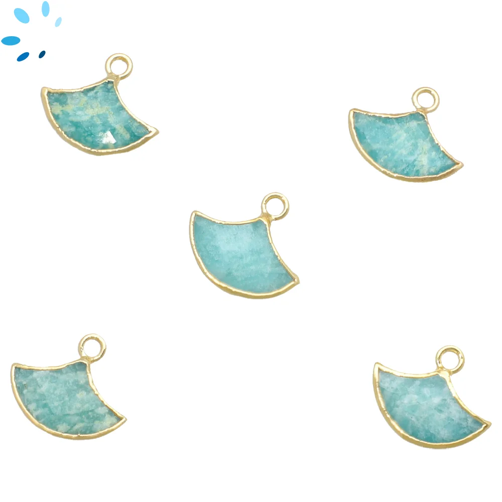Amazonite Fan Charm Pendant 15x10mm 18k Gold Electroplated - Set of 2