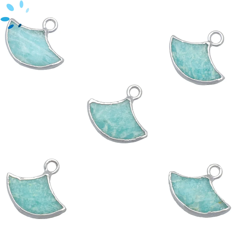 Amazonite Fan Pendant Charm 15x10mm Platinum Electroplated -  Set of 2