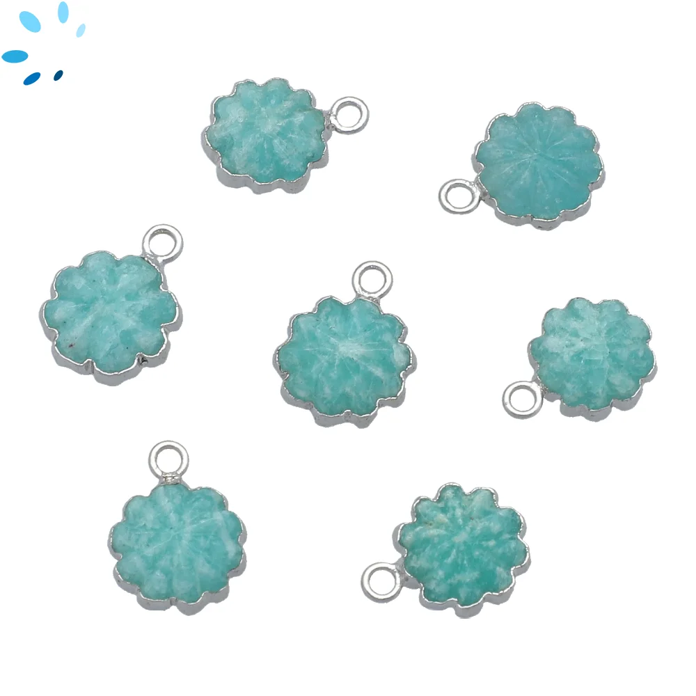 Amazonite Flower Pendant Charm 11mm Silver Electroplated - Set of 4