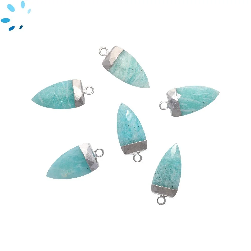 Amazonite Half Marquise Charm Pendant 18X10mm Silver Electroplated - Set of 2