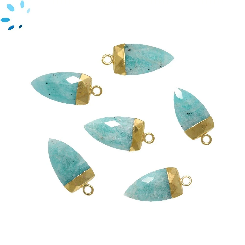 Amazonite Half Marquise Pendant Charm 18X10mm 18k Gold Electroplated - Set of 2