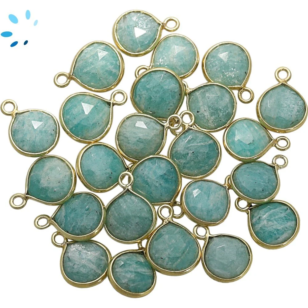 Amazonite Heart Bezel Charm Pendant 9mm - 18k Gold Plated Sterling Silver - Set of 4