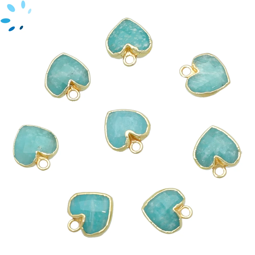 Amazonite Heart Charm Pendant 9mm 18k Gold Electroplated - Set of 4