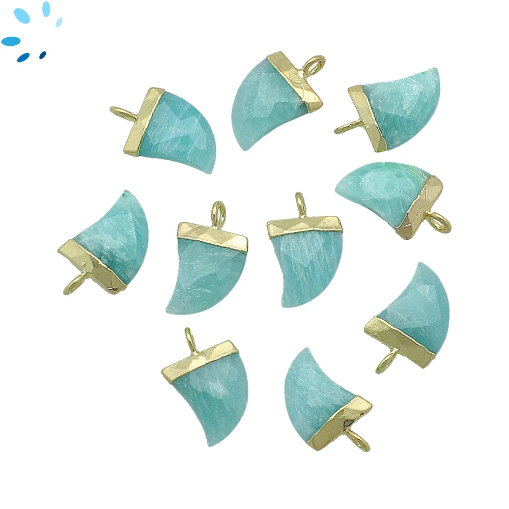 Amazonite Horn Charm Pendant 10x9mm 18k Gold Electroplated - Set of 4