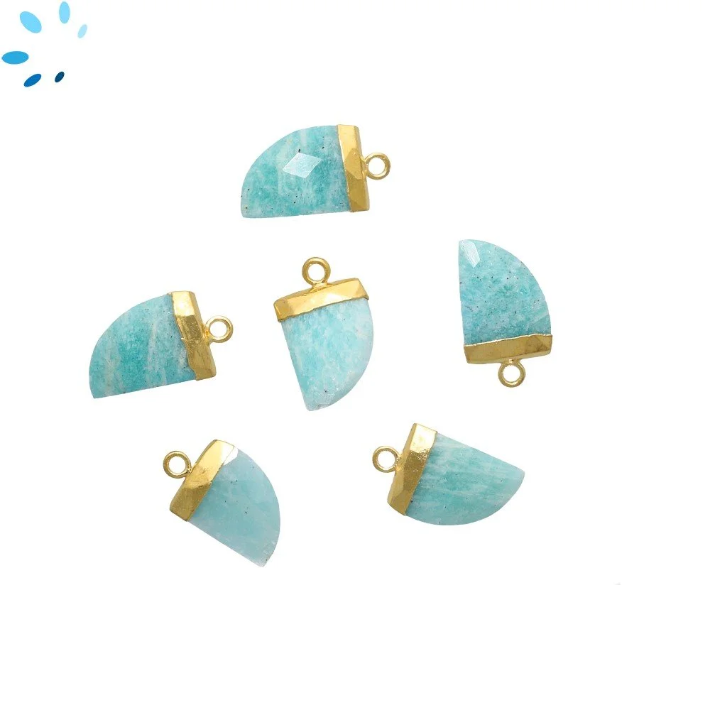 Amazonite Horn Charm Pendant 15x12mm 18k Gold Electroplated - Set of 4
