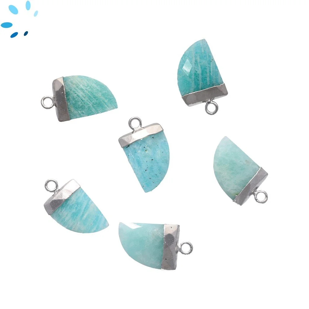 Amazonite Horn Pendant Charm 13x10 - 15x12mm Silver Electroplated - Set of 4