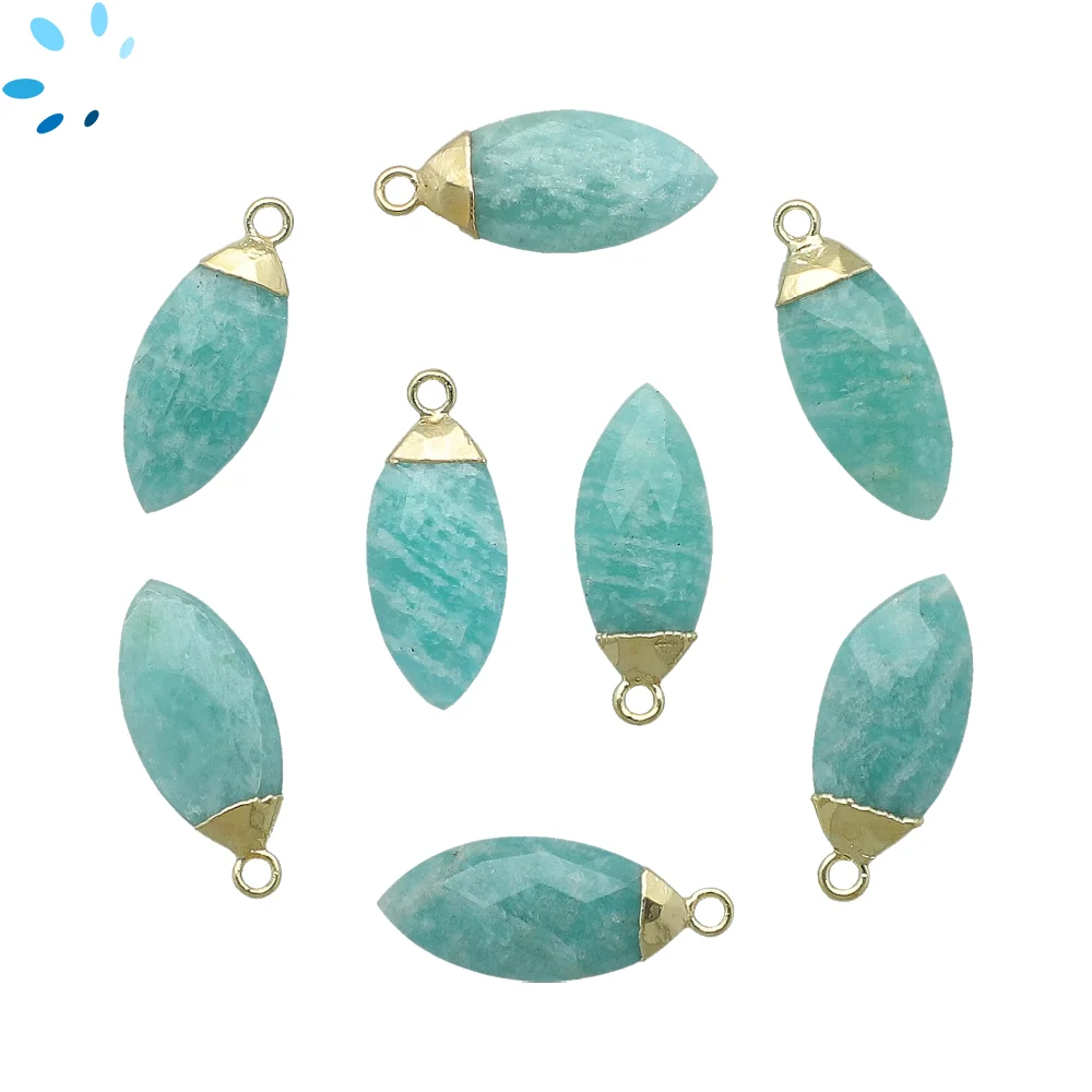 Amazonite Marquise Charm Pendant 16x7 - 18x8mm 18k Gold Electroplated - Set of 4