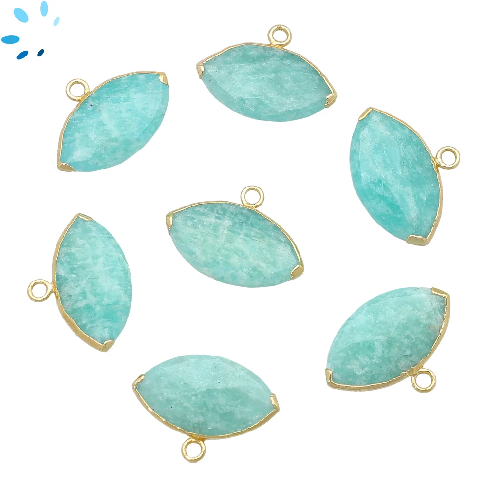 Amazonite Marquise Charm Pendant 20x11mm 18k Gold Electroplated - Set of 2