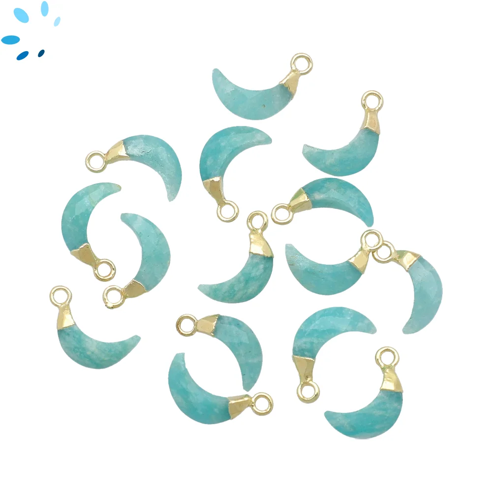 Amazonite Moon Charm Pendant 9x3mm 18k Gold Electroplated - Set of 4