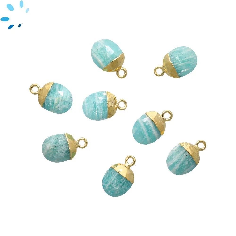 Amazonite Oval Pendant Charm 10X8mm 18k Gold Electroplated - Set of 4