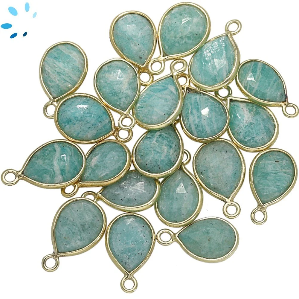 Amazonite Pear Bezel Charm Pendant 9x7mm - 18k Gold Plated Sterling Silver - Set of 4