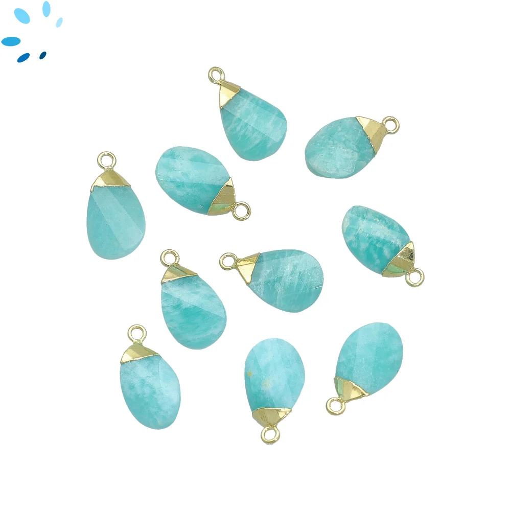 Amazonite Pear Pendant Charm 13x8mm 18k Gold Electroplated - Set of 4