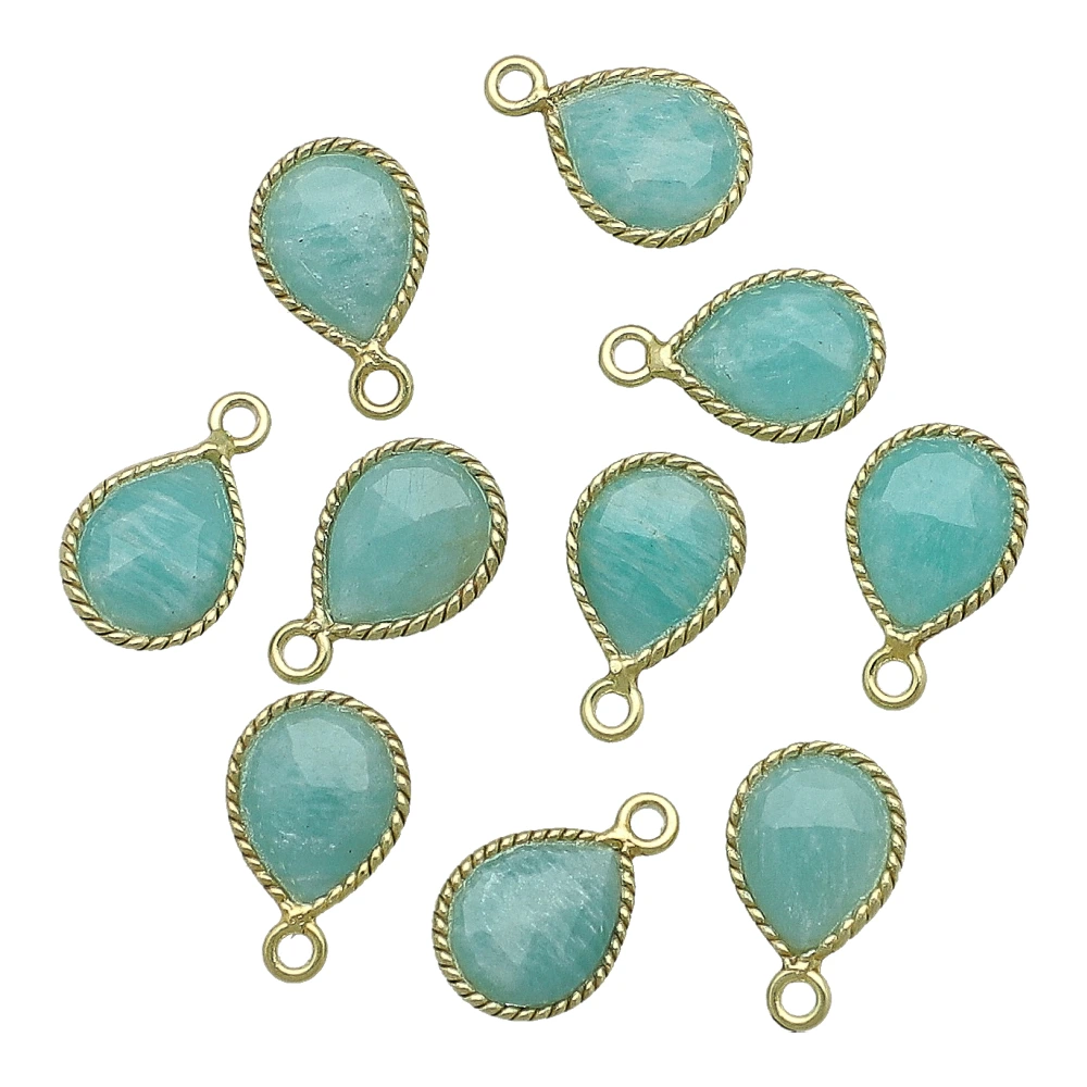 Amazonite Pear Twisted Wire Bezel Charm Pendant 10x9mm - 18k Gold Plated Sterling Silver - Set of 4