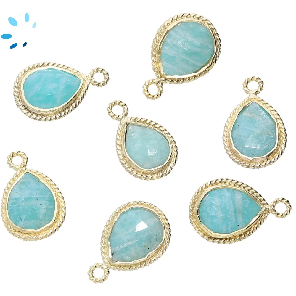 Amazonite Pear Twisted Wire Bezel Pendant Charm 10x8 - 12x9mm - 18k Gold Plated Sterling Silver - Set of 4