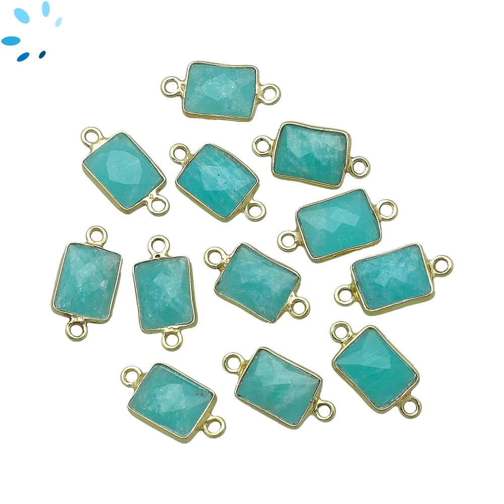 Amazonite Rectangle Bezel Connector 11x9mm - 18k Gold Plated Sterling Silver - Set of 4