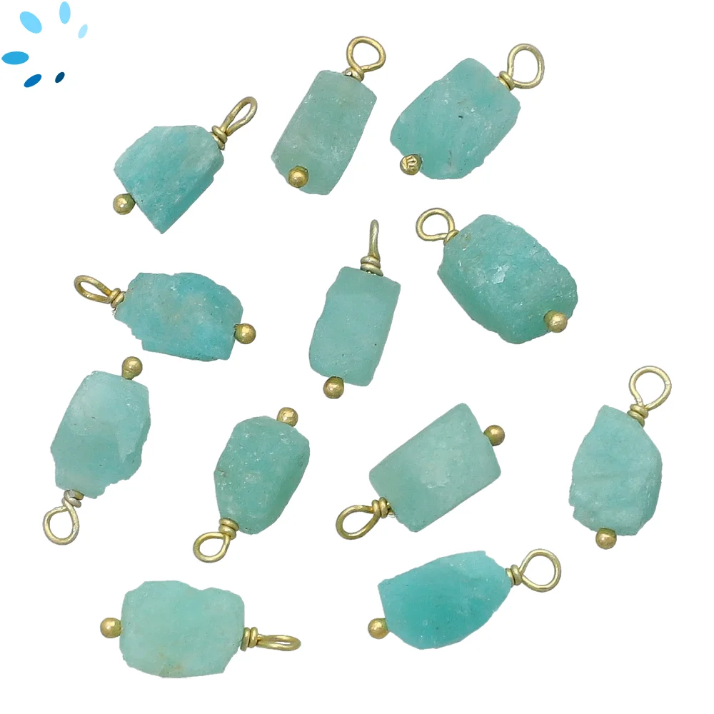 Amazonite Rough Bezel Pendant Charm 8x5 - 10x7mm - 18k Gold Plated Sterling Silver - Set of 4