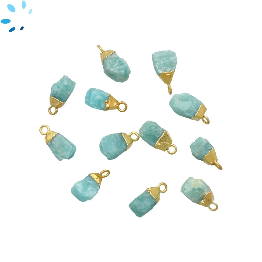 Amazonite Rough Charm Pendant 8x5 - 10x7mm 18k Gold Electroplated - Set of 4
