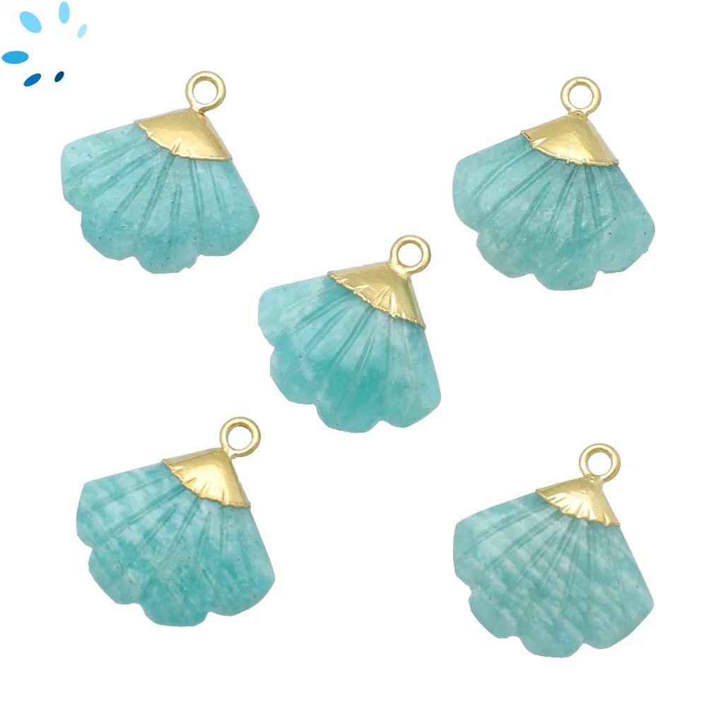 Amazonite Seashell Pendant Charm 16x13 - 18x14mm 18k Gold Electroplated - Set of 2
