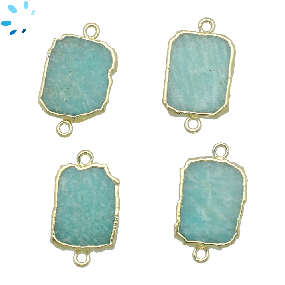 Amazonite Slice Connector 15x11 -17x13mm 18k Gold Electroplated - Set of 4