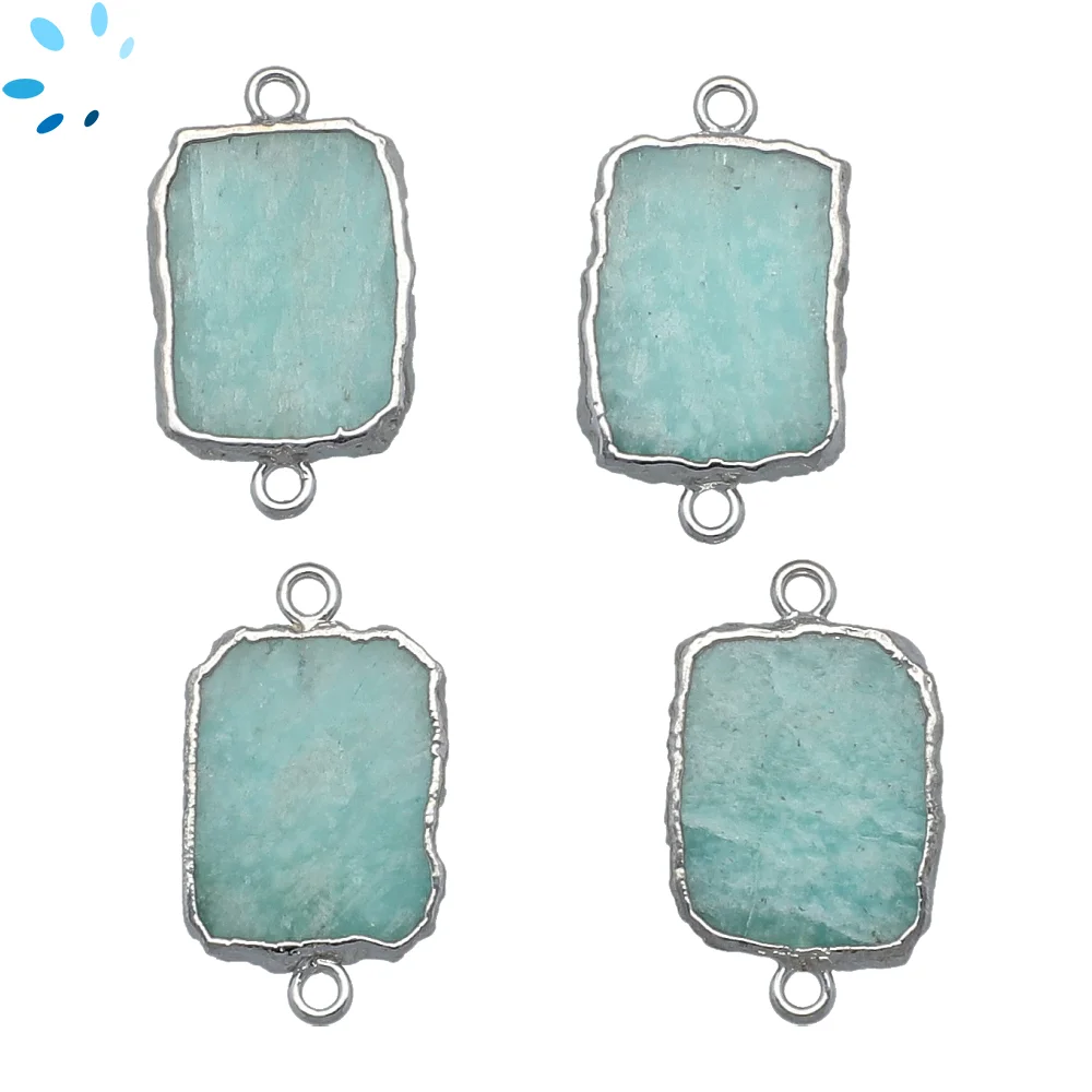 Amazonite Slice Connector 15x11mm to 17x13mm Silver Electroplated - Set of 4