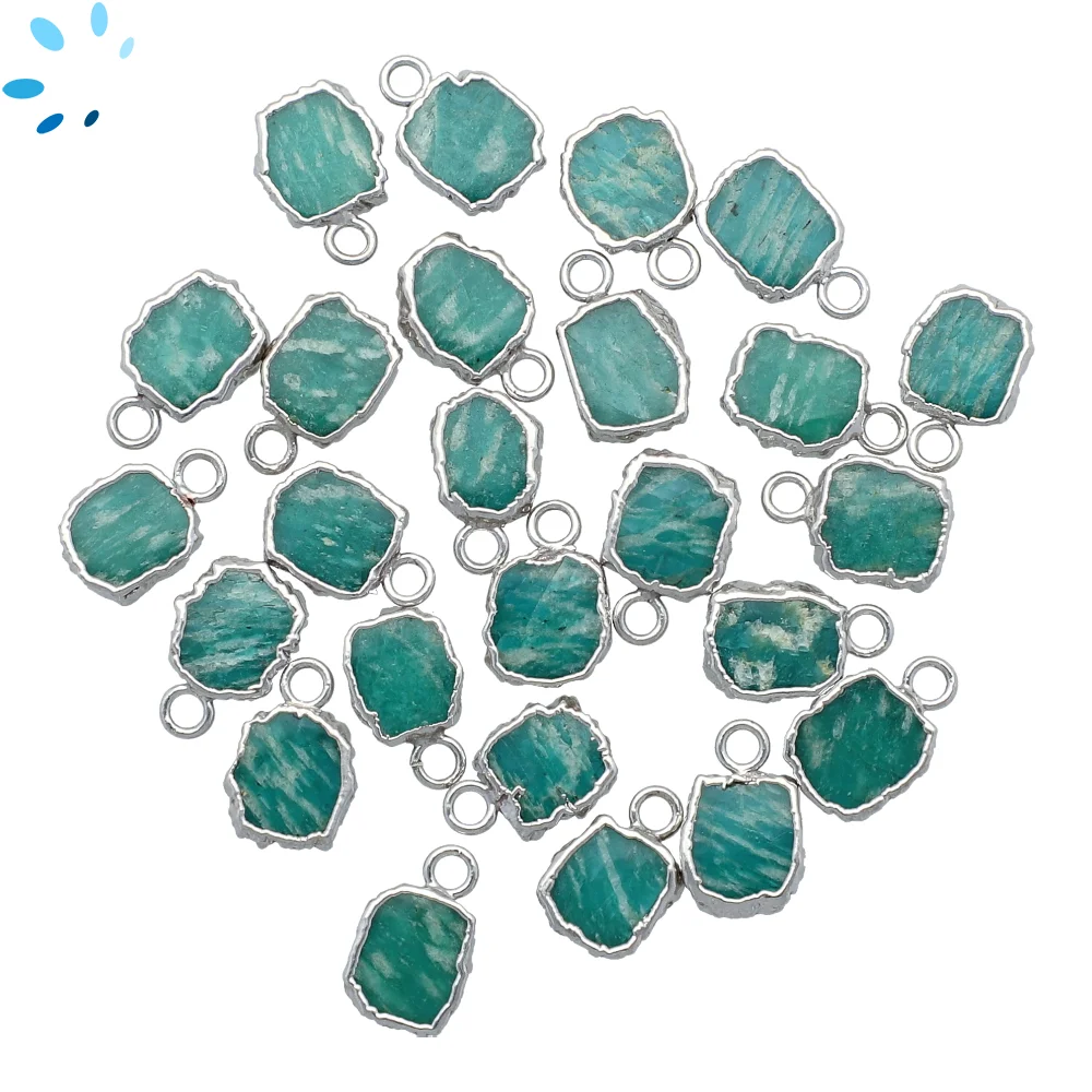 Amazonite Slice Pendant Charm 8x6 - 10x7mm Silver  Electroplated - Set of 4