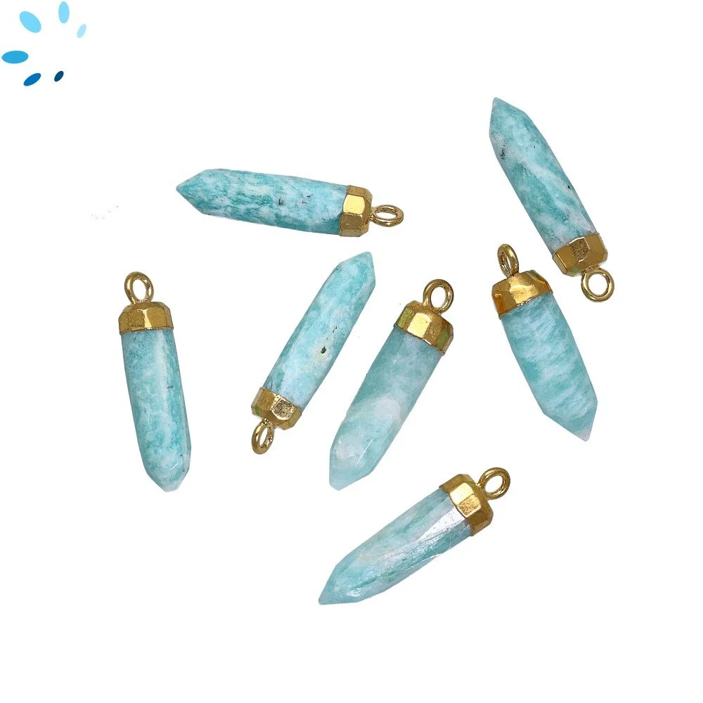 Amazonite Spike Charm Pendant 18x5mm 18k Gold Electroplated - Set of 4