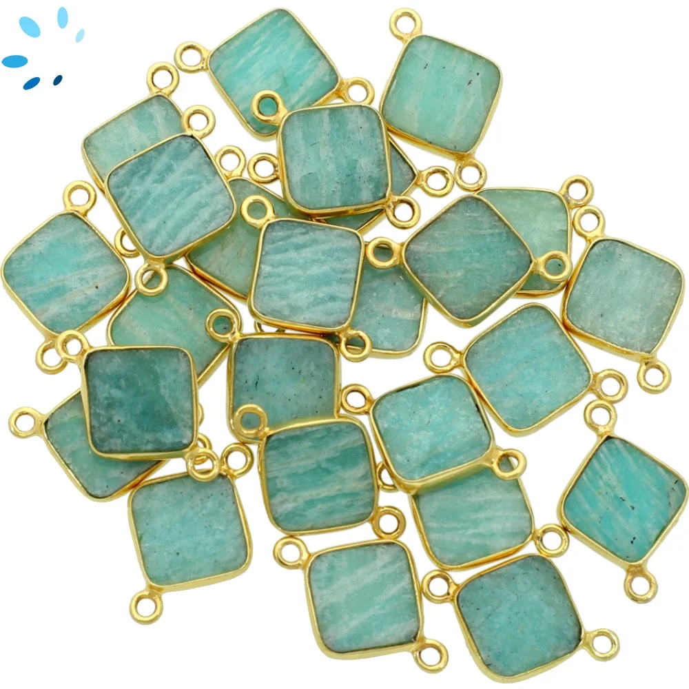 Amazonite Square Bezel Connector 10mm - 18k Gold Plated Sterling Silver - Set of 4