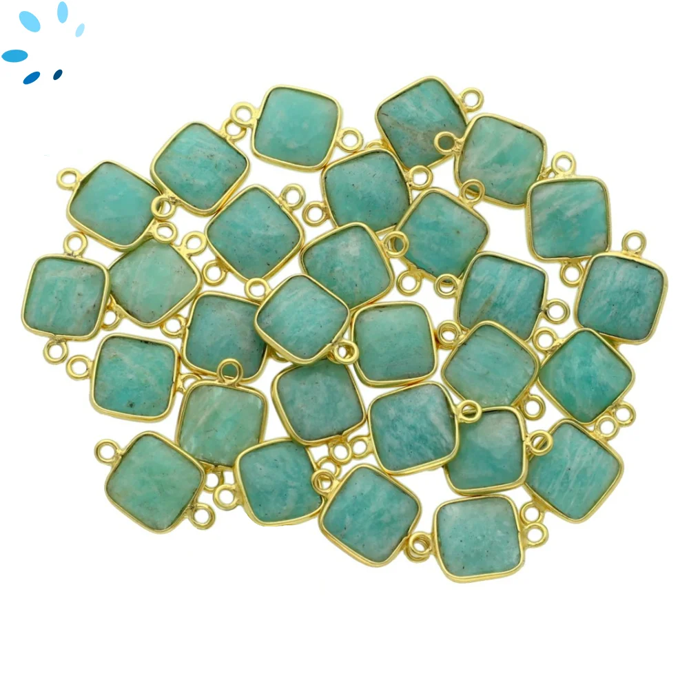 Amazonite Square Bezel Connector 10mm - 18k Gold Plated Sterling Silver - Set of 4