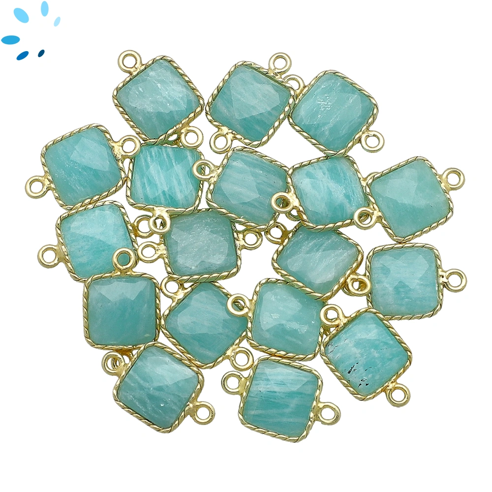 Amazonite Square Twisted Wire Bezel Connector 10x10mm - 18k Gold Plated Sterling Silver - Set of 4