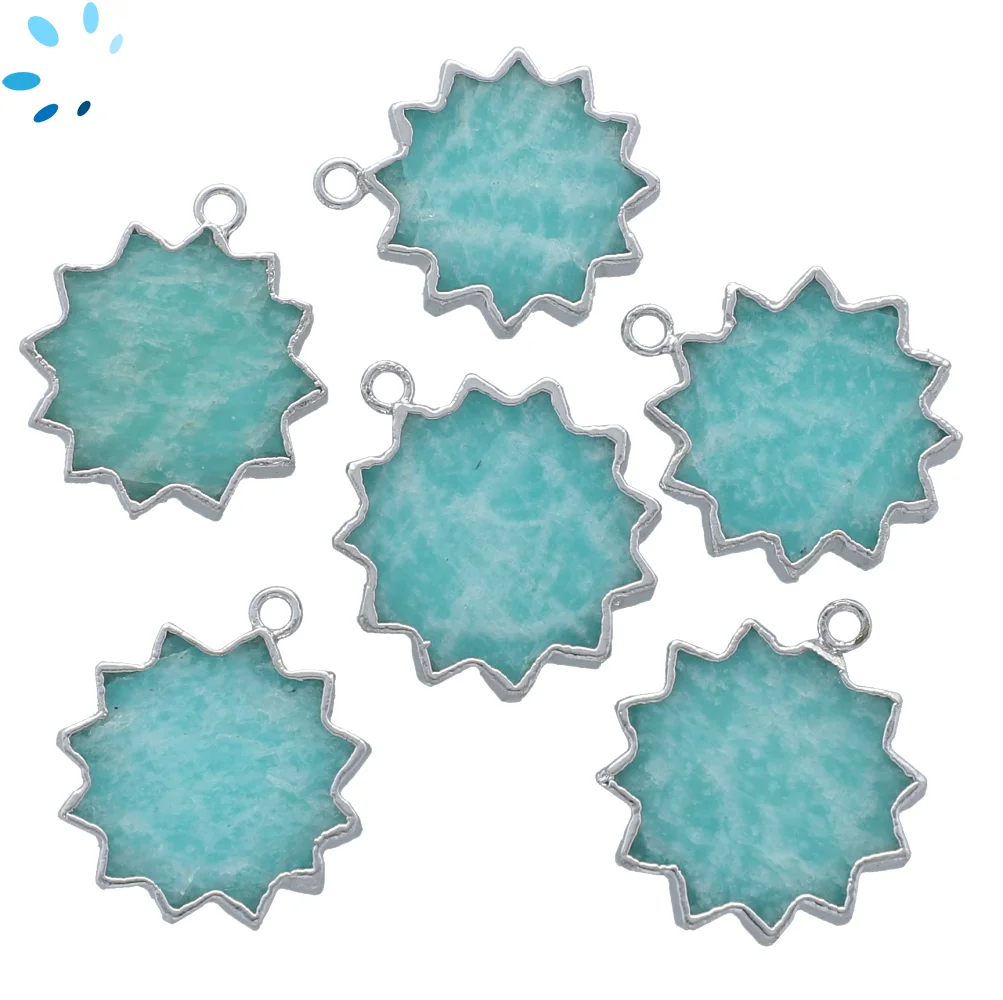 Amazonite Sun Charm Pendant 18mm Silver Electroplated - Set of 2