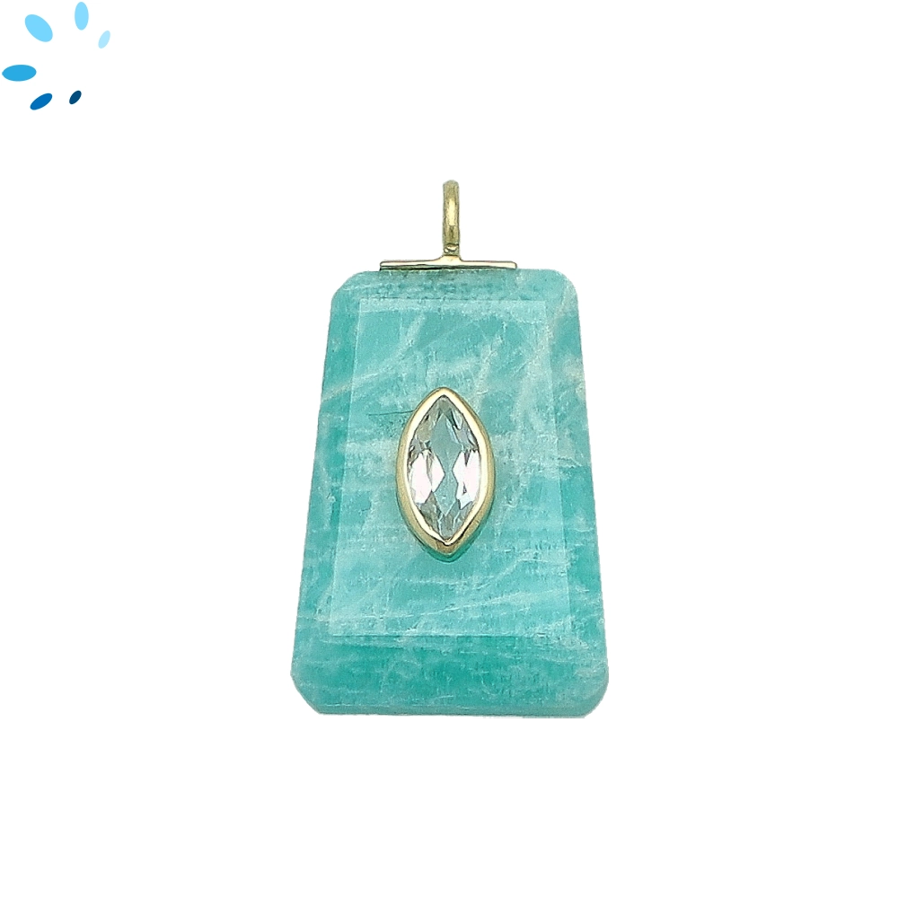 Amazonite & White Topaz Fancy Shape Inlay Charm Pendant 24x16mm - 18k Gold Plated Sterling Silver