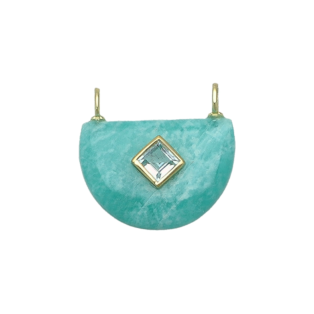 Amazonite & White Topaz Fancy Shape Inlay Charm Pendant 24x16mm - 18k Gold Plated Sterling Silver