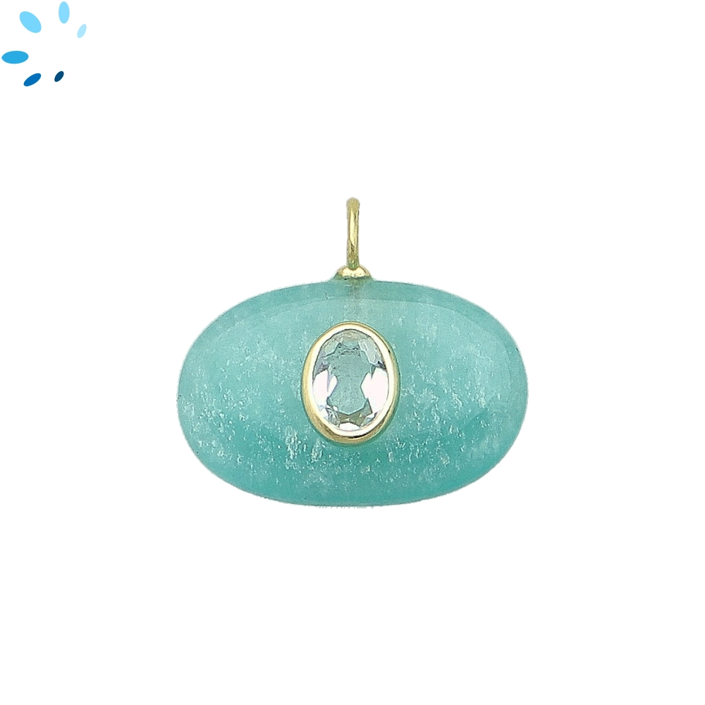 Amazonite & White Topaz Oval Inlay Charm Pendant 22x15mm - 18k Gold Plated Sterling Silver