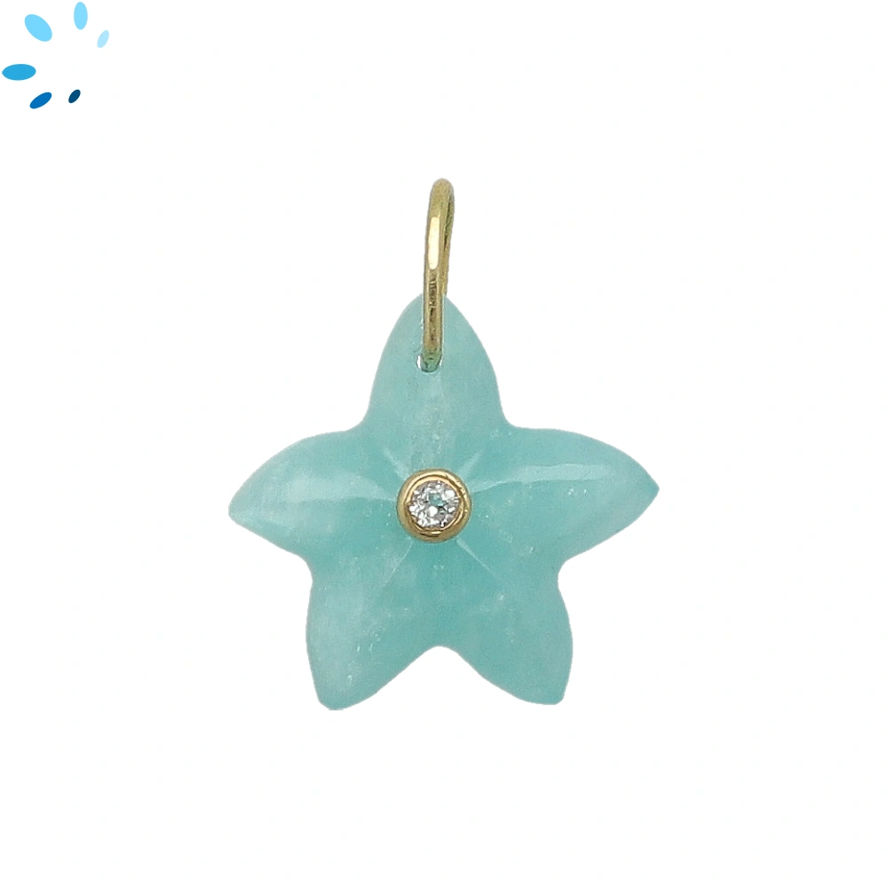 Amazonite & White Topaz Starfish Inlay Pendant Charm 15-16mm - 18k Gold Plated Sterling Silver - Set of 2
