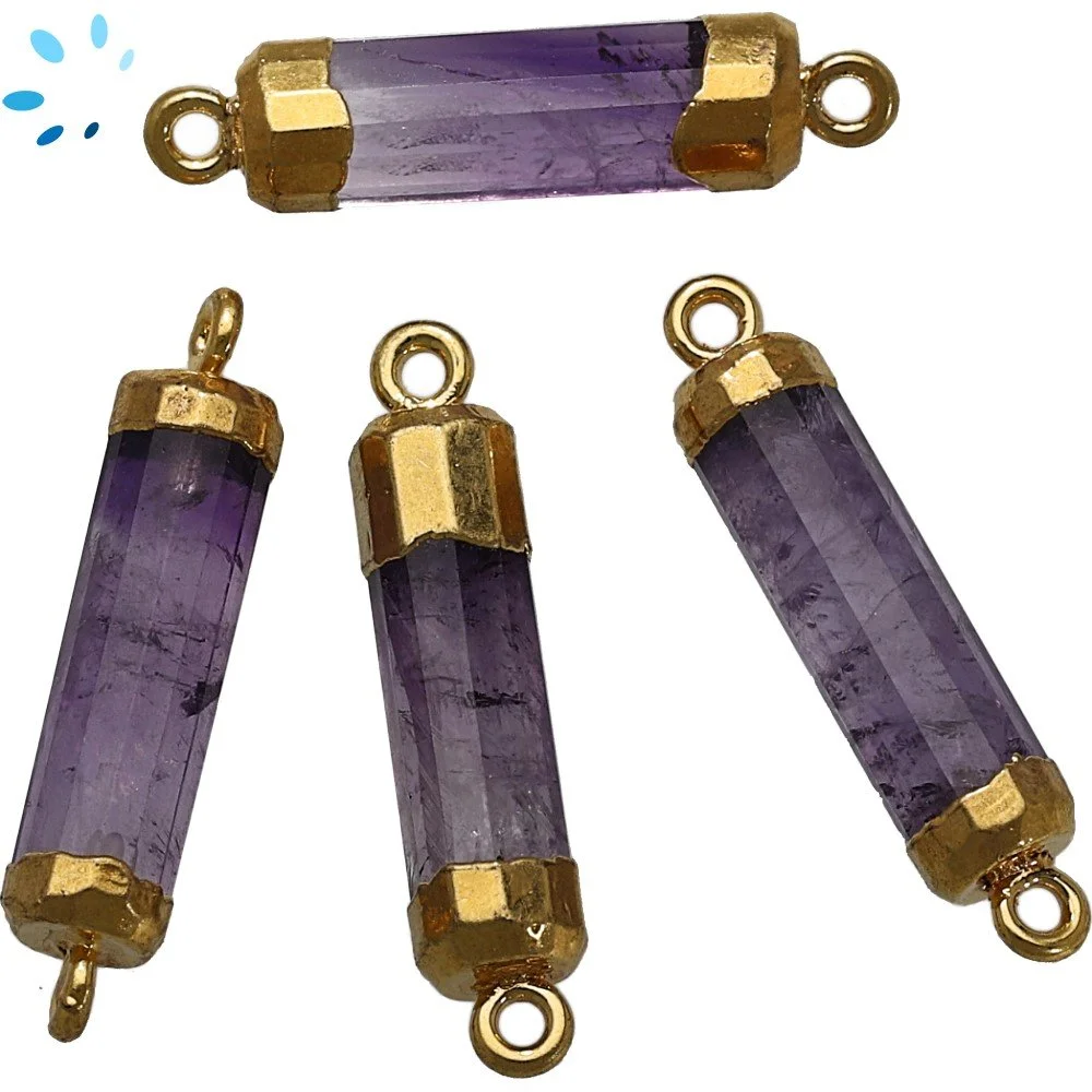 Amethyst Barrel Connector 18x5mm 18k Gold Electroplated - Set of 4