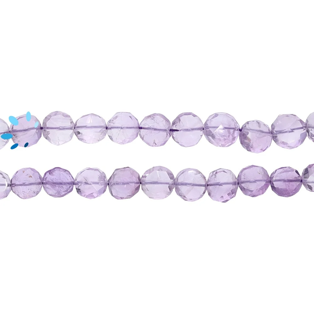 Amethyst Faceted Coin Top to Bottom Drilled Beads 8mm - 13 Inch Strand