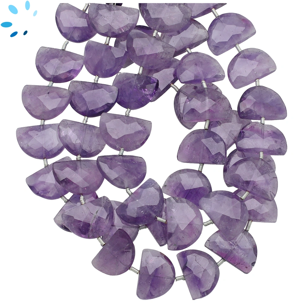 Amethyst Faceted Half Moon Top to Bottom Drilled Beads 15x10mm - 8 Inch Strand