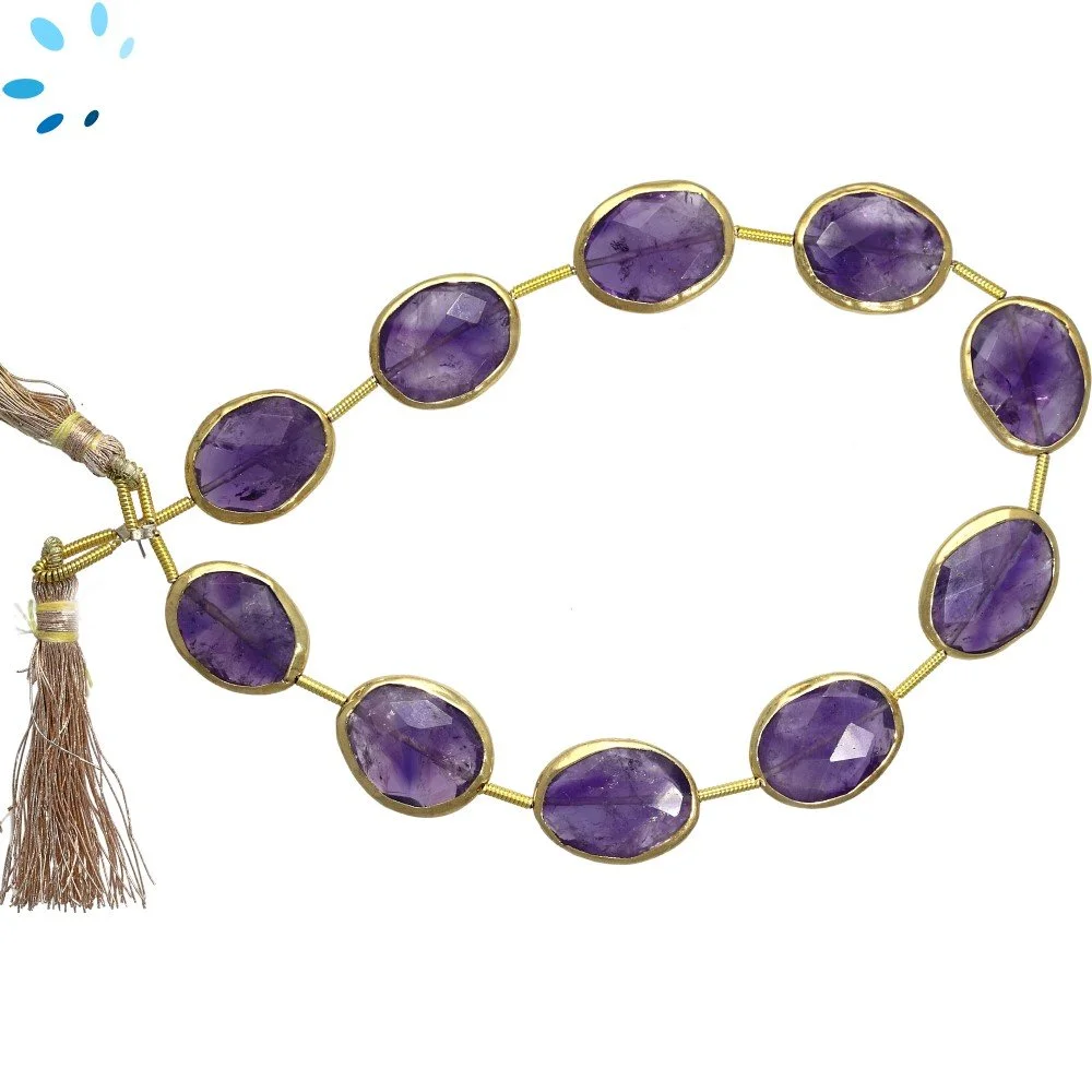 Amethyst Faceted Nuggets Bezel Set Beads 15x12mm Top to Bottom Drilled - 18k Gold Plated Sterling Silver