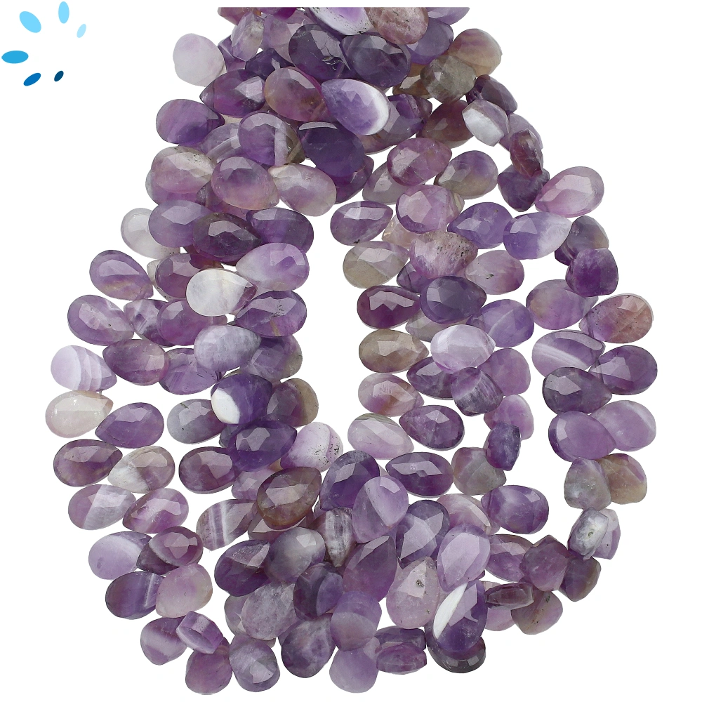 Amethyst Faceted Pear Top Drilled Beads 8x5-9x6mm - 8 Inch Strand