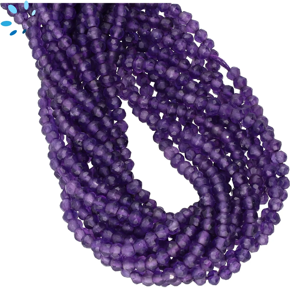 Amethyst Faceted Rondelle Center Drilled Beads 3.5mm - 13 Inch Strand