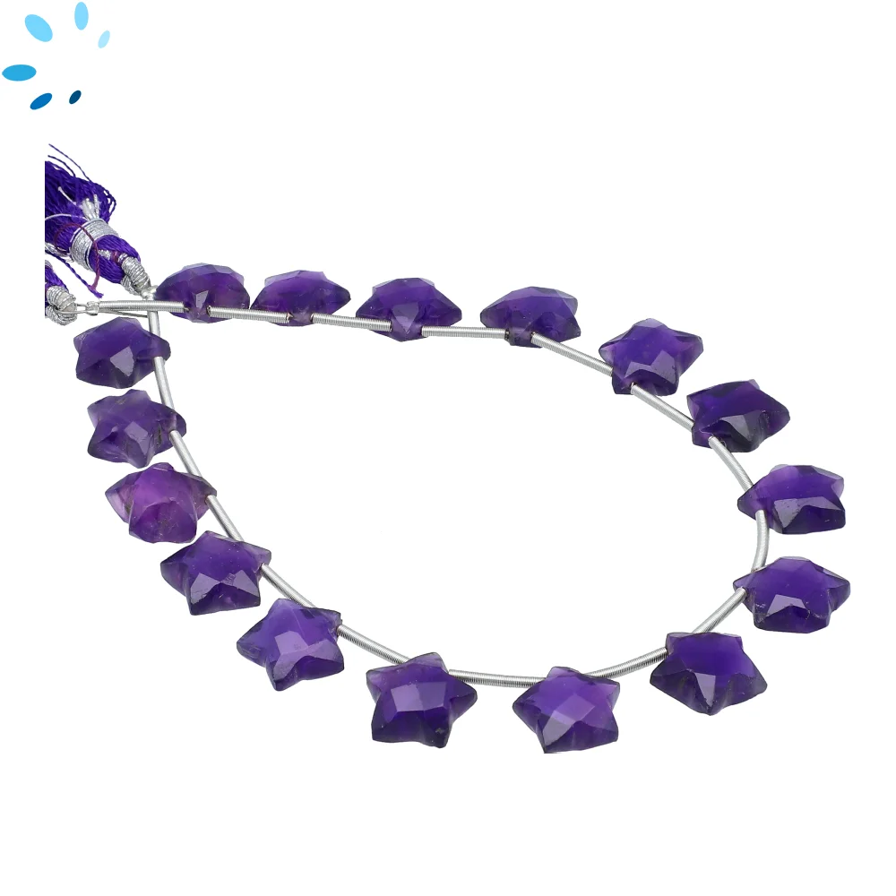 Amethyst Faceted Star Top Drilled Beads 9mm - 8 Inch Strand