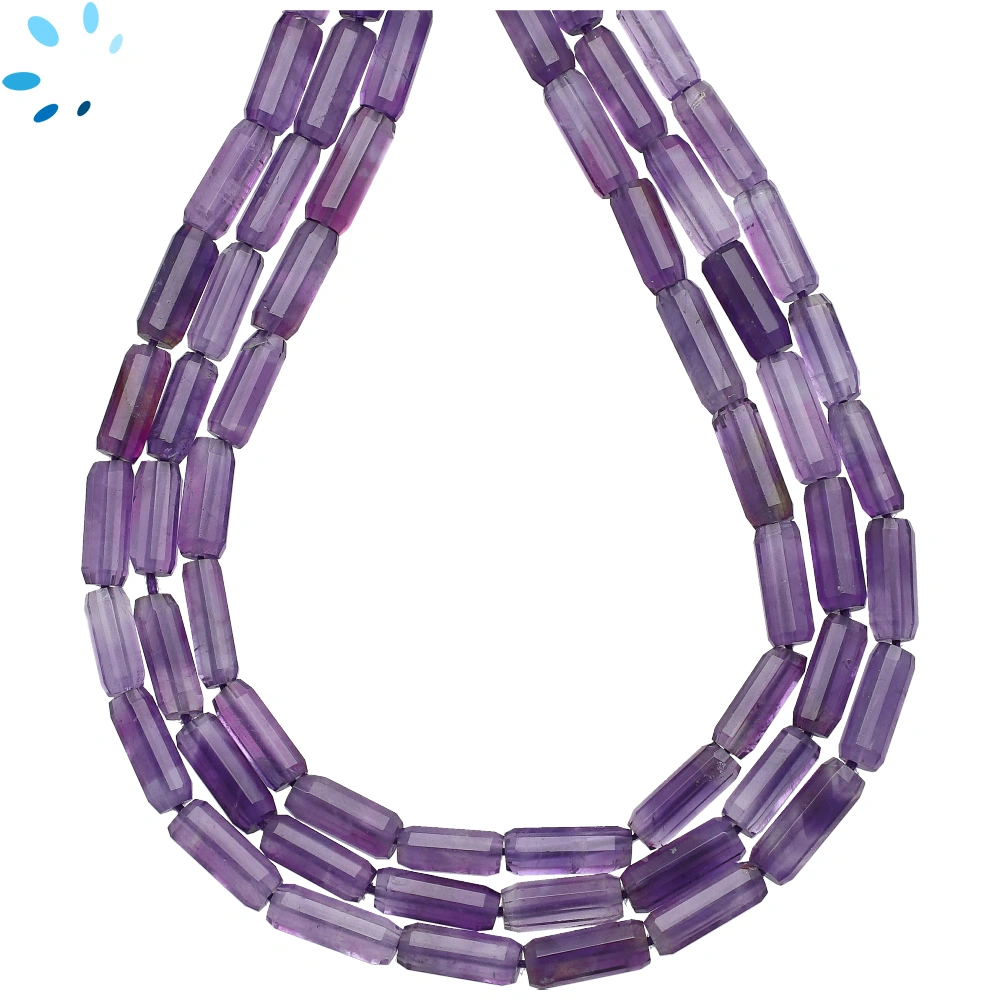 Amethyst Faceted Tube Top to Bottom Drilled Beads 11x4mm - 13 Inch Strand