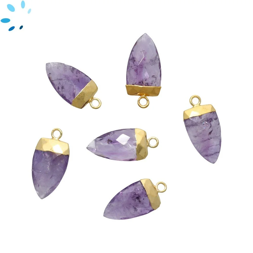 Amethyst Half Marquise Pendant Charm 18X10mm 18k Gold Electroplated - Set of 2